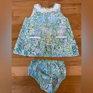 Lilly Pulitzer Blue and Green Floral Girls Matching Set